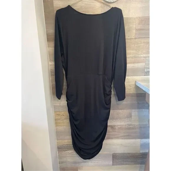 Torrid NWT 2X black shirred bodice jersey dress elbow length sleeves - Picture 3 of 5